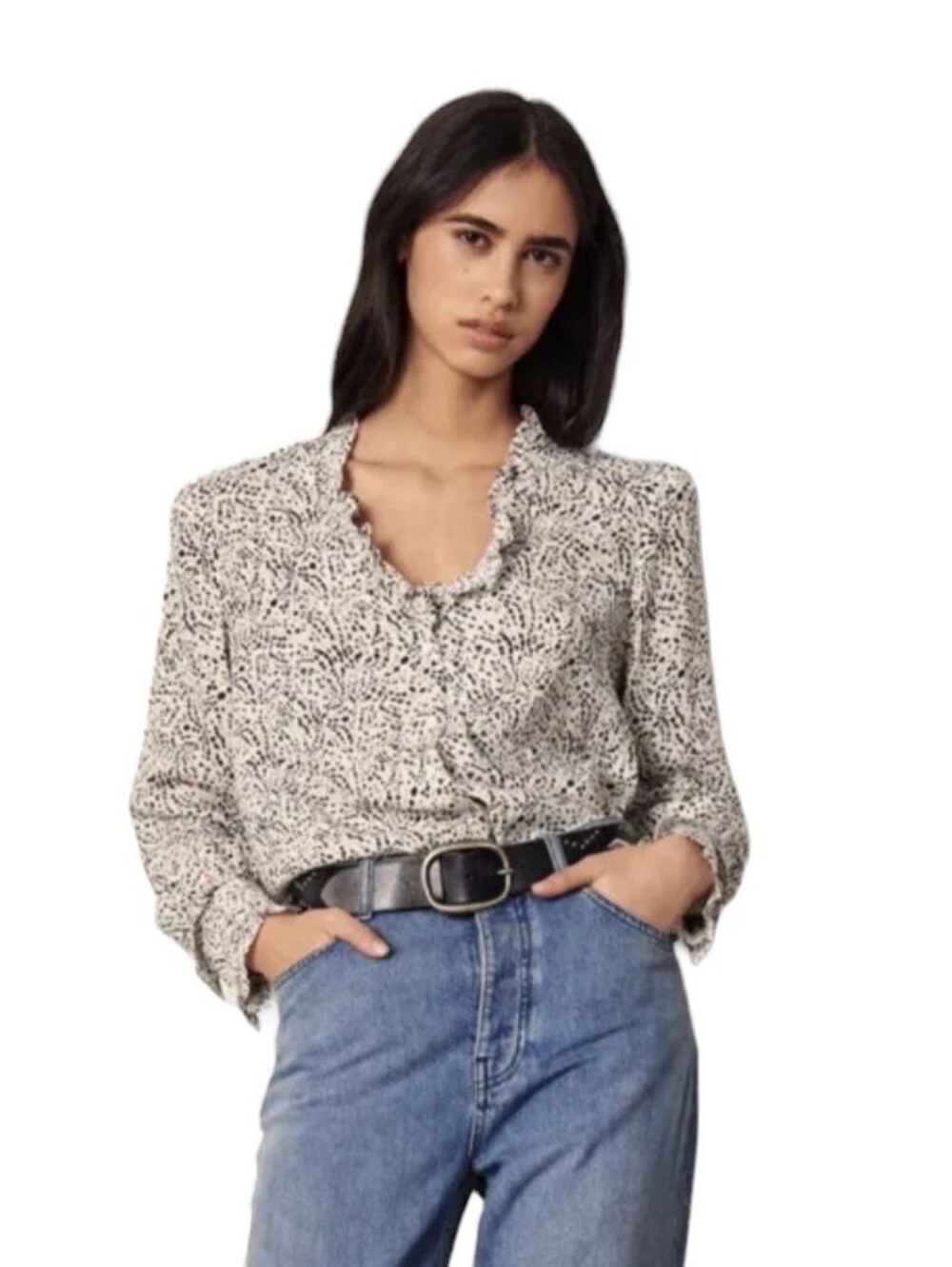 Ba&sh - Inti Ruffle Trim Top Blouse Blush Multicolor - Size S